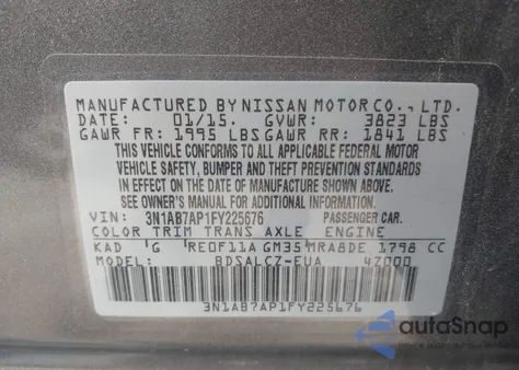 2015 Nissan Sentra S из США, поврежденный, VIN 3N1AB7AP1FY225676